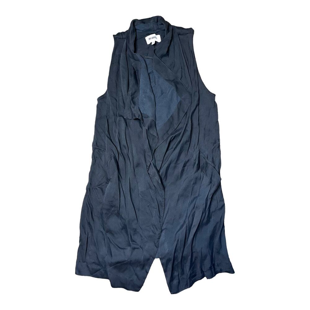 BB Dakota black sleeveless open front collared waterfall duster XS